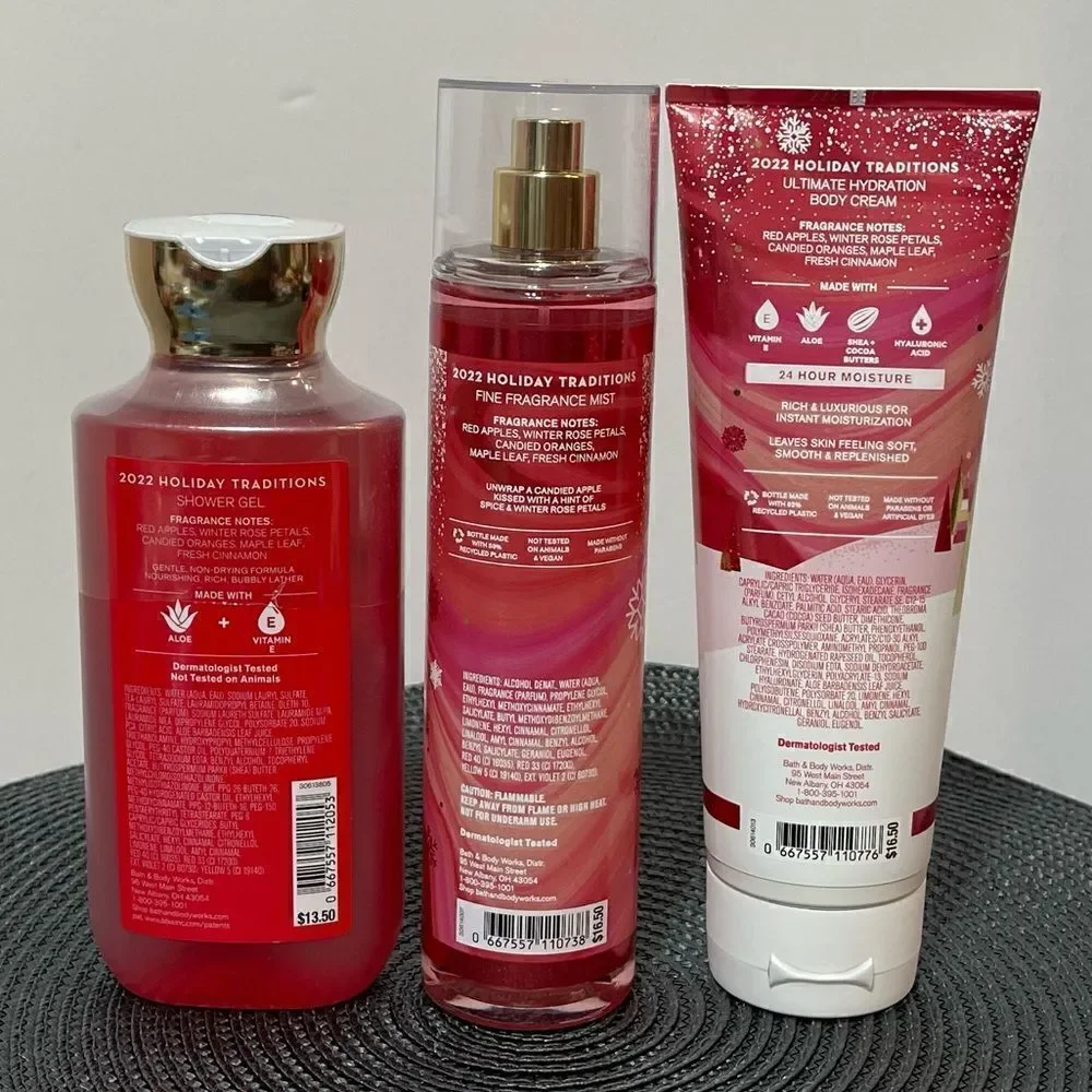 BBW Winter Candy Apple Lotion, Body Wash, Fragrance Mist set of 3 NWT